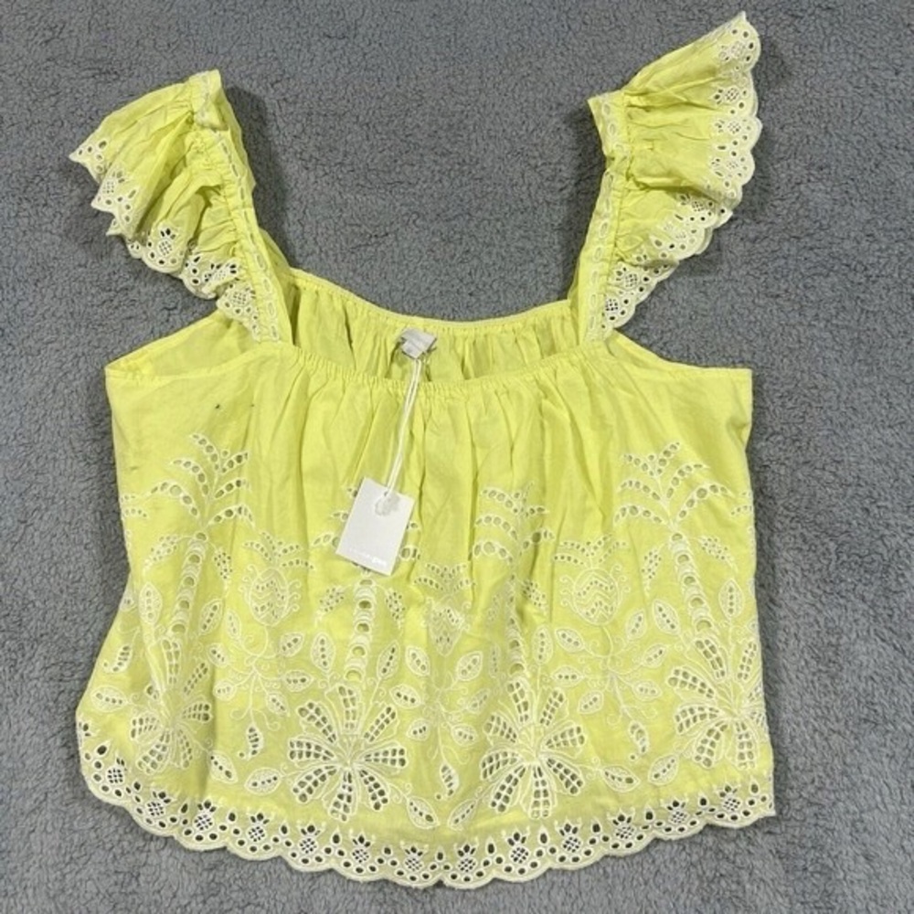 Yellow Eyelet Ruffle Sleeve Top